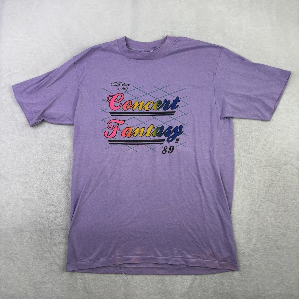 VTG 80s Hanes Conservatory Arts Purple SS Graphic Single Stitch Shirt Men's L
